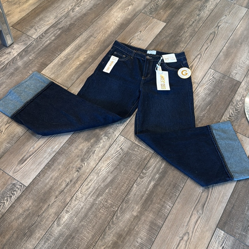 Good American Wide-Leg Denim Jeans - Dark Blue